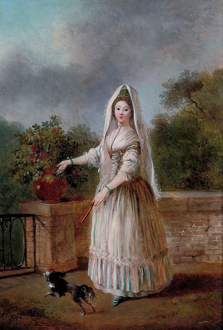 Portrait of a Lady in Masquerade Dress, vintage artwork by Jean-Frederic Schall, 12x8" (A4) Poster