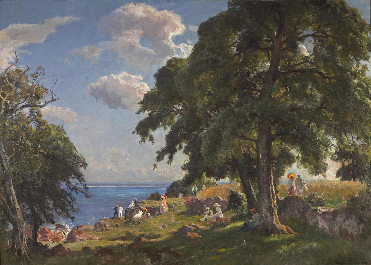 Figures bathing off the Danish coast by Viggo Pedersen,A3(16x12")Poster