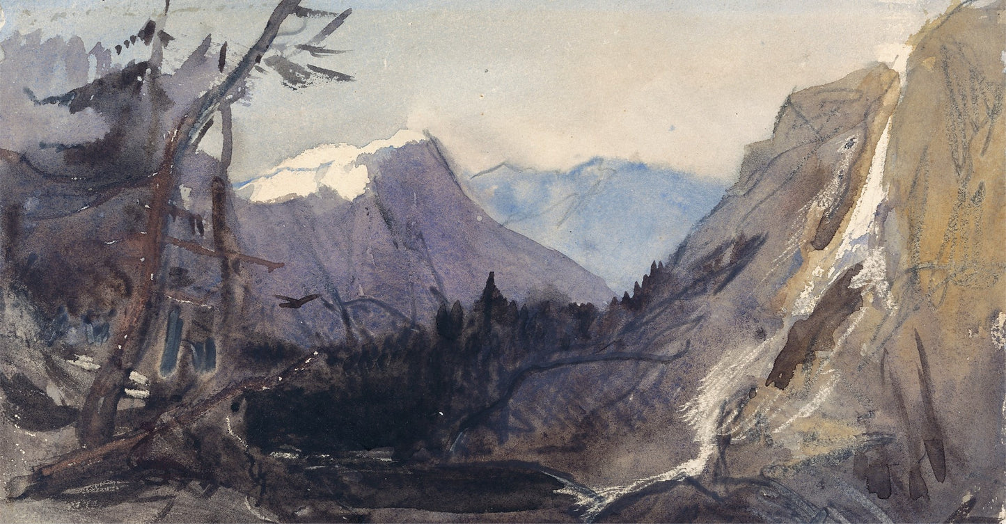 Alpine Landscape, possibly the Matterhorn, vintage artwork by William James Müller, A3 (16x12") Poster Print