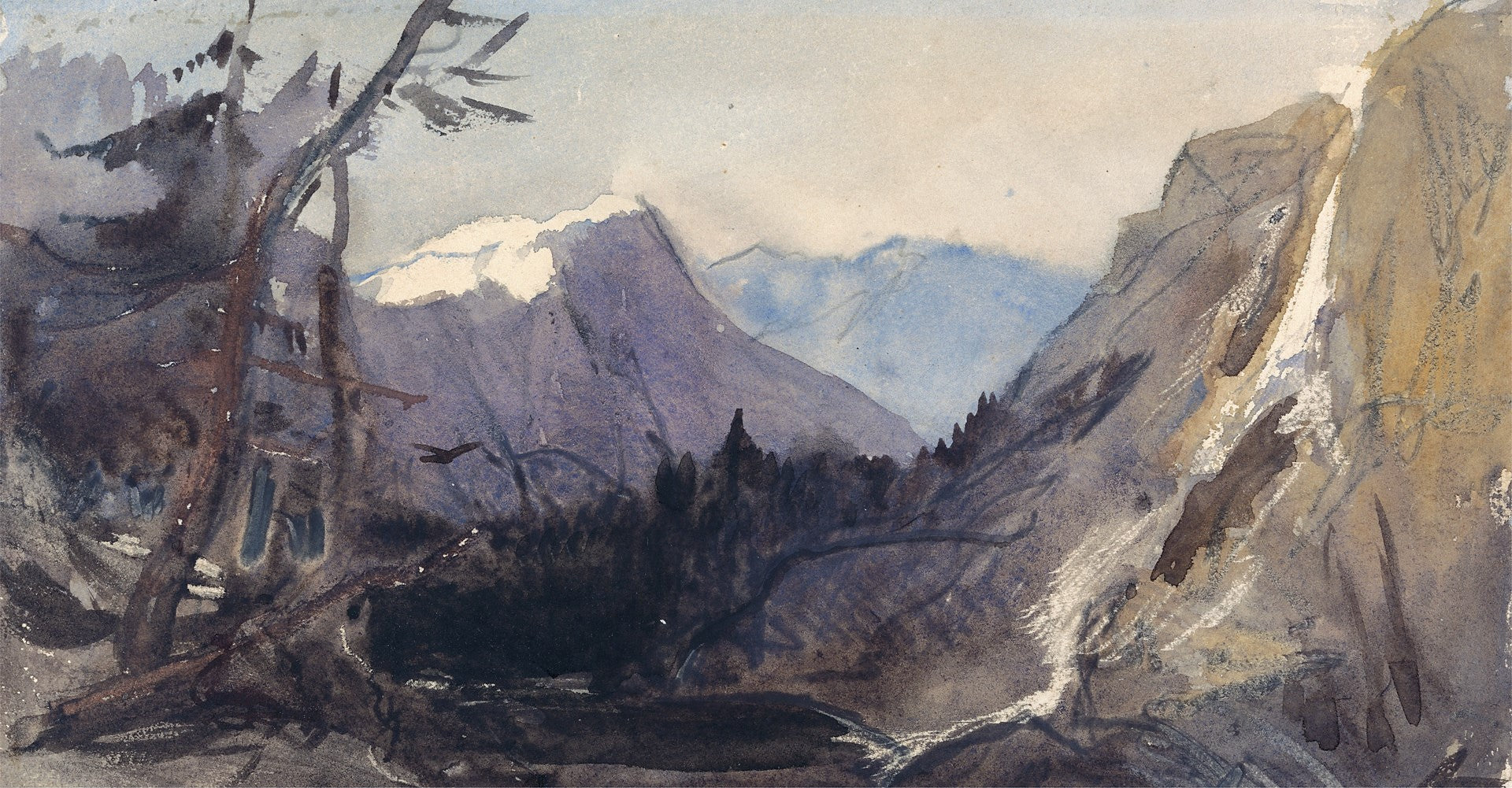 Alpine Landscape, possibly the Matterhorn, vintage artwork by William James Müller, A3 (16x12") Poster Print