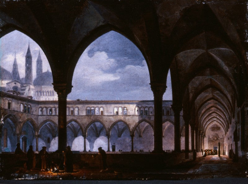 View of the Cloister at the Basilica of Saint Anthony of Padua, vintage artwork by Giovanni Migliara, 12x8" (A4) Poster