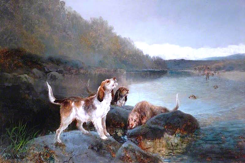 Otter Hunting on the Tweed, vintage artwork by Thomas Henry Gibb, 12x8" (A4) Poster
