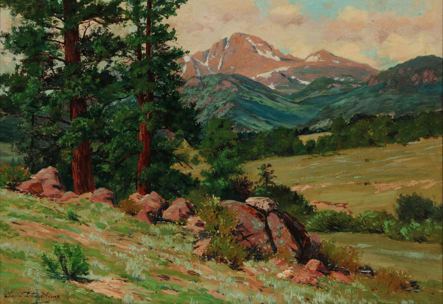Long's Peak from Estes Park, vintage artwork by Charles Partridge Adams, 12x8" (A4) Poster