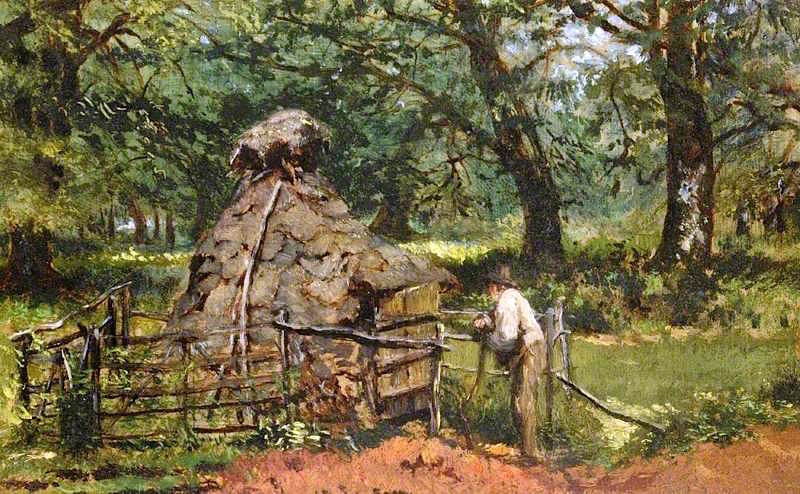Charcoal Burners' Hut in the New Forest, vintage artwork by Attributed to Frank Buchser, 12x8" (A4) Poster