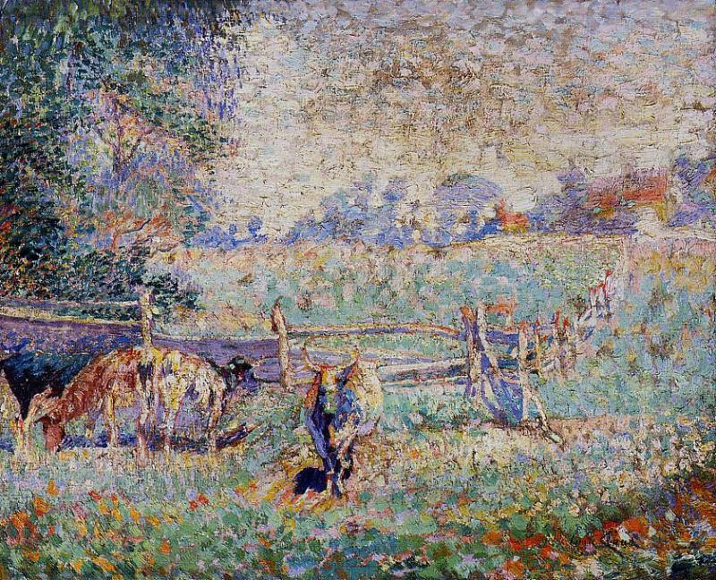Cows in the Pasture, vintage artwork by Emile Claus, 12x8" (A4) Poster