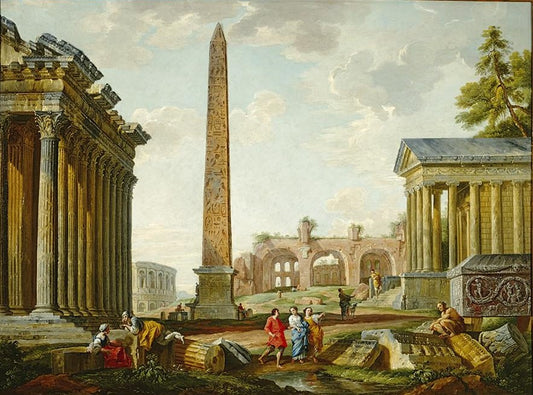 Imaginary Landscape with Roman Ruins, vintage artwork by Giovanni Paolo Panini, 12x8" (A4) Poster
