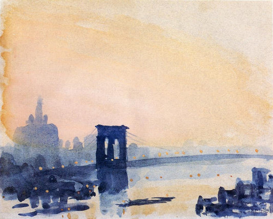 Brooklyn Bridge, Lighting Up, vintage artwork by Joseph Pennell, 12x8" (A4) Poster