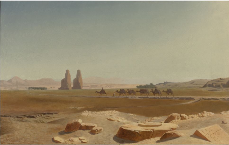 Caravan Passing the Colossi of Memnon, Thebes, vintage artwork by Jean-Leon Gerôme, 12x8" (A4) Poster
