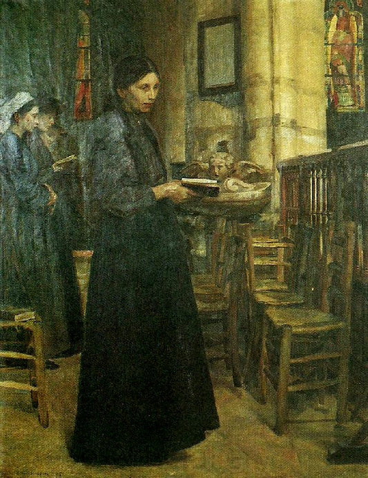 During the Mass, vintage artwork by Carl Wilhelm Wilhelmson, 12x8" (A4) Poster