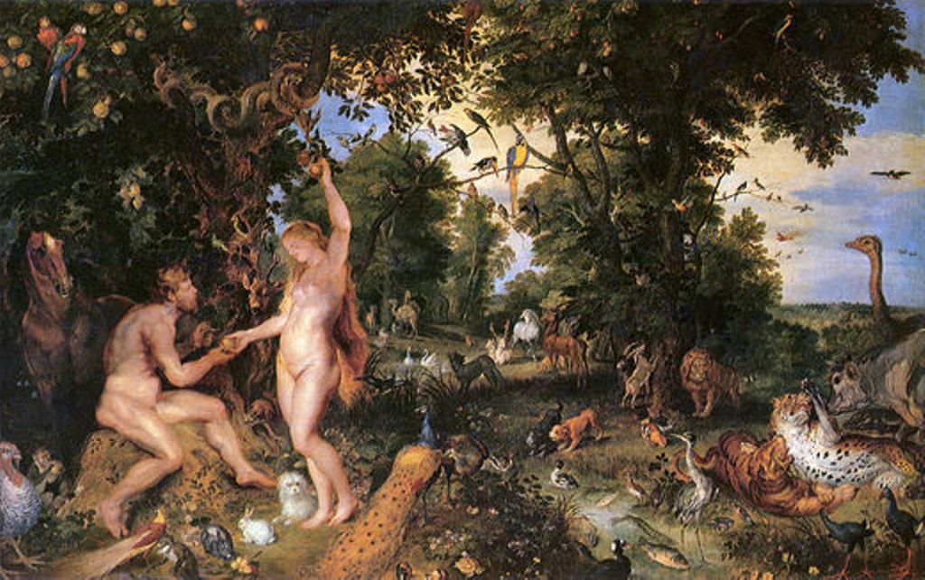 Adam and Eve in Worthy Paradise, vintage artwork by Peter Paul Rubens, 12x8" (A4) Poster