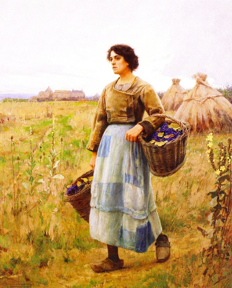 Girl with Grape Baskets, vintage artwork by Charles Sprague Pearce, 12x8" (A4) Poster