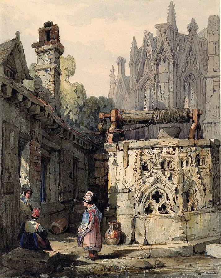 A Gothic Well, vintage artwork by Samuel Prout, 12x8" (A4) Poster