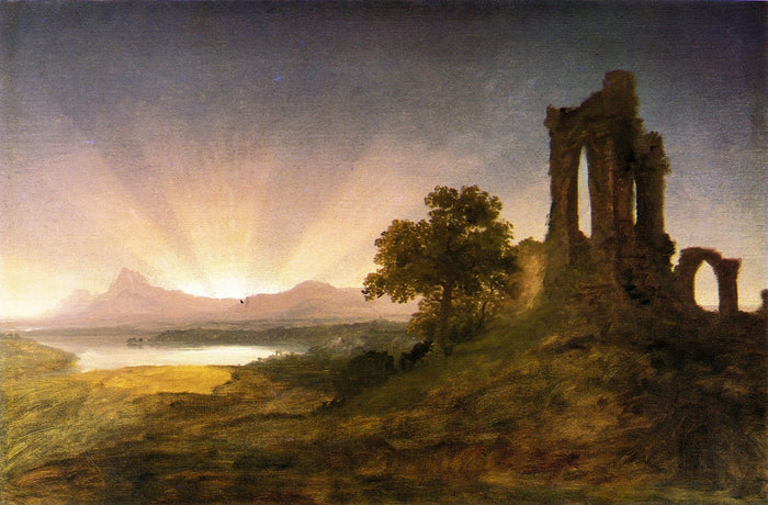Gothic Ruins at Sunset, vintage artwork by Thomas Cole, A3 (16x12
