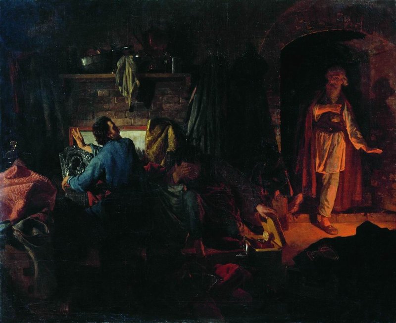 Family of a Greedy Man, vintage artwork by Nikolai Vasilevich Nevrev, 12x8" (A4) Poster