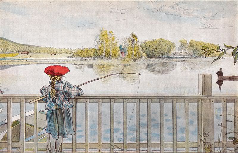 Lisbeth Fishing, vintage artwork by Carl Larsson, 12x8" (A4) Poster