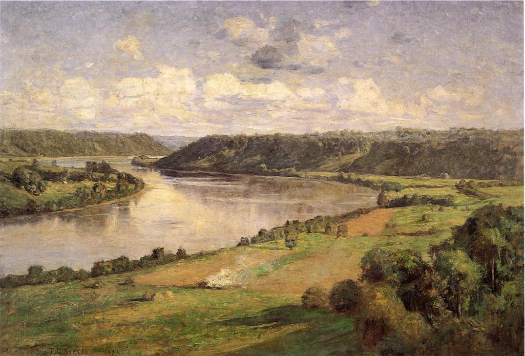 The Ohio river from the College Campus, Hanover, vintage artwork by Theodore Clement Steele, 12x8" (A4) Poster