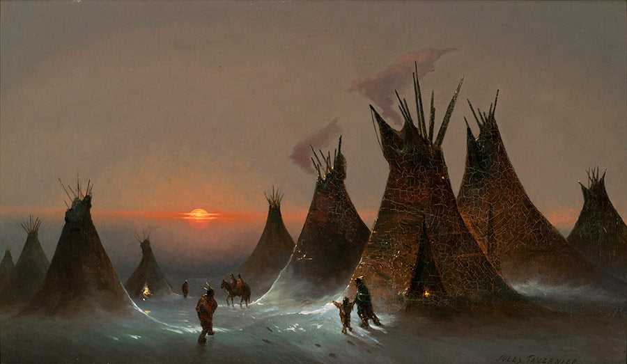 Indian Encampment in Winter, vintage artwork by Jules Tavernier, 12x8" (A4) Poster