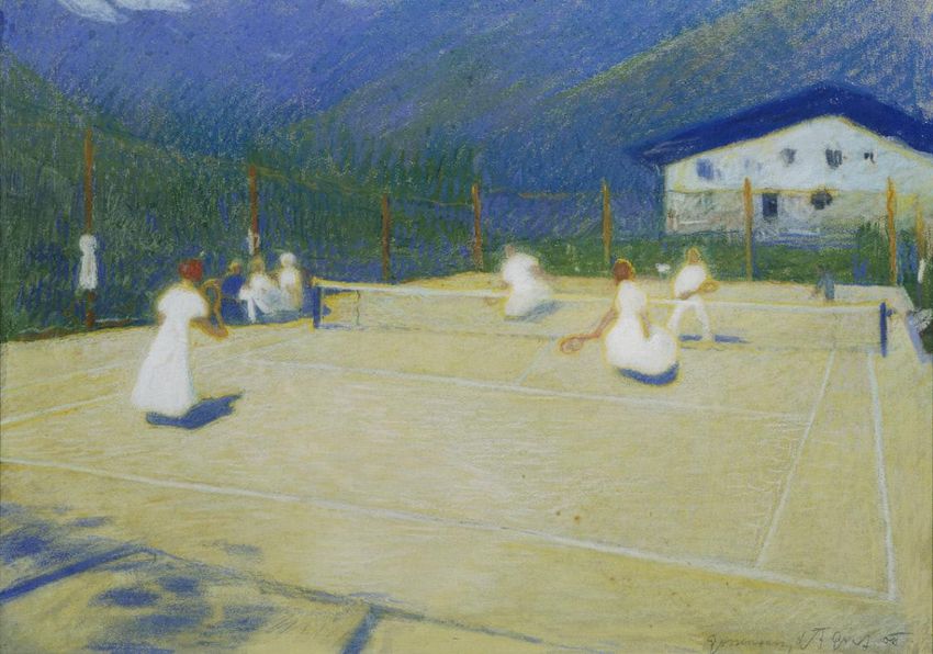 Tennis Court in Gossensass by Ludwig Ferdinand Graf,A3(16x12")Poster