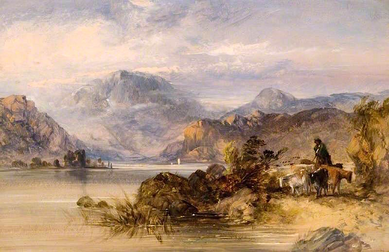 Highland Lake Scene, vintage artwork by Thomas Miles Richardson, Jr., A3 (16x12") Poster Print