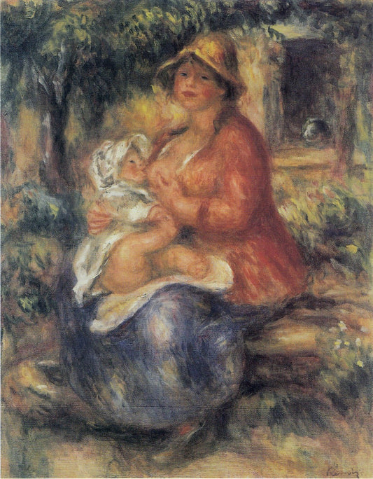 Aline Renoir nursing her Baby , vintage artwork by Pierre Auguste Renoir, 12x8" (A4) Poster