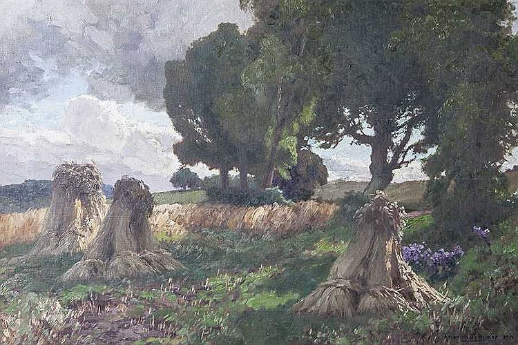 Grain harvest in the Eifel, vintage artwork by Heinrich Boehmer, 12x8" (A4) Poster