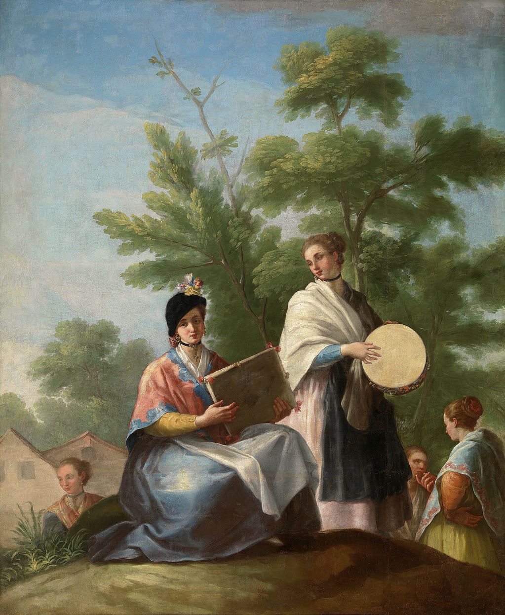 Girls playing the tambourine, vintage artwork by Ramon Bayeu y Subias, 12x8" (A4) Poster