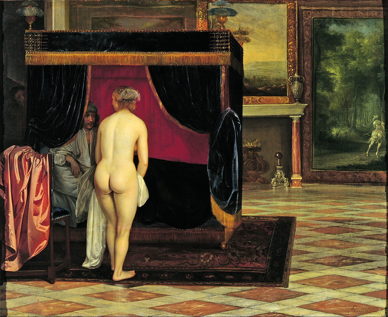 Kandaules’ Wife Discovering the Hiding Gyges, vintage artwork by Eglon Hendrick van der Neer, 12x8" (A4) Poster