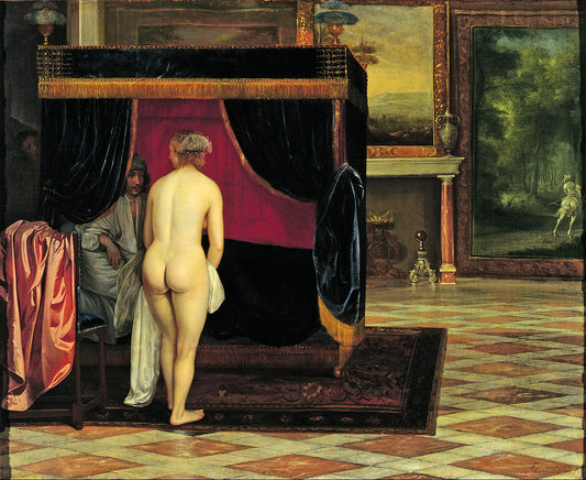Kandaules’ Wife Discovering the Hiding Gyges, vintage artwork by Eglon Hendrick van der Neer, 12x8" (A4) Poster