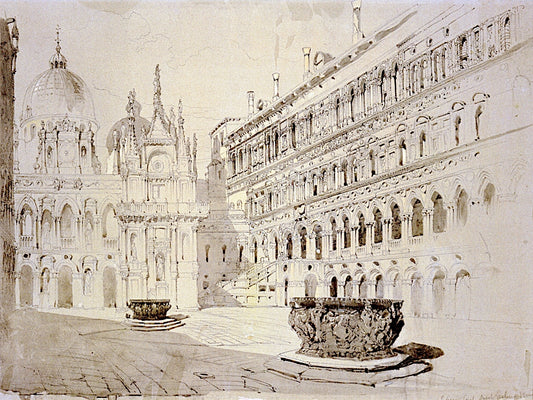 Court of the Ducal Palace Venice, vintage artwork by John Ruskin, A3 (16x12") Poster Print