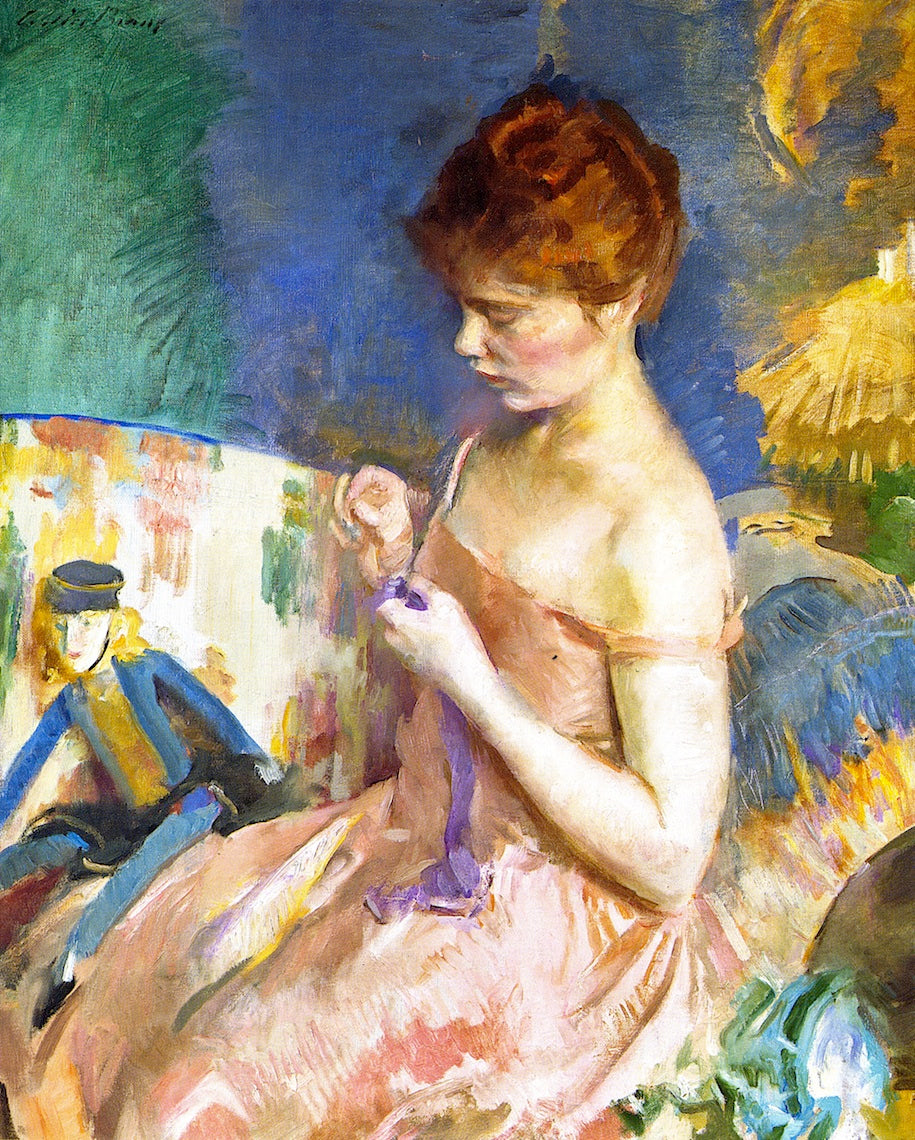 Dressing Dolls, vintage artwork by Cecilia Beaux, 12x8" (A4) Poster