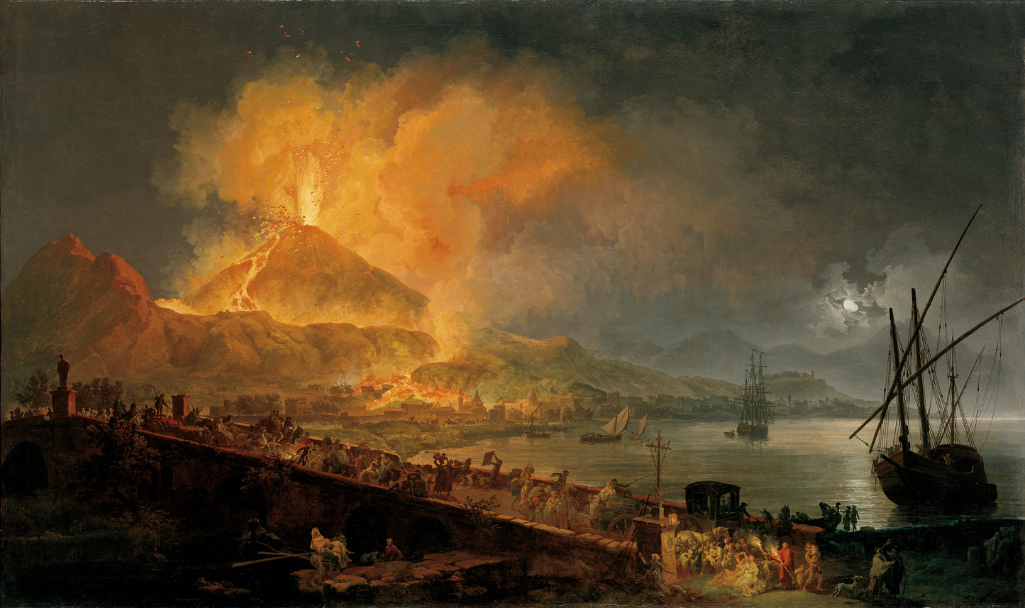 The Eruption of  Mount Vesuvius, vintage artwork by Pierre-Jacques Volaire, 12x8" (A4) Poster