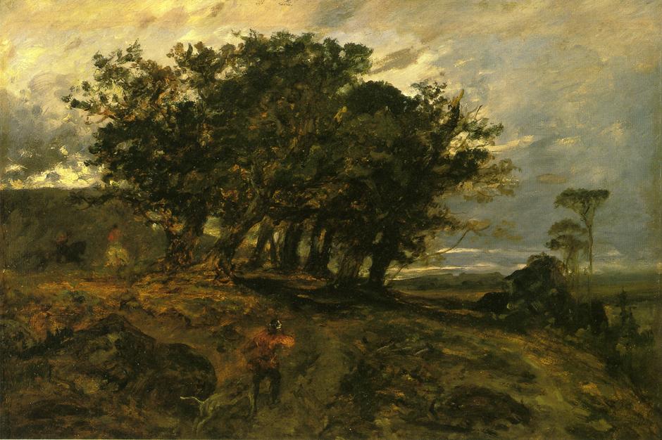 Landscape - Hunter in the Forest of Fontainebleau, vintage artwork by Paul Huet, A3 (16x12") Poster Print