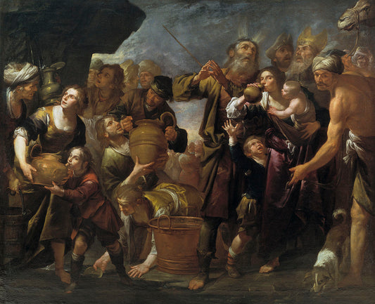 Moses Turns Stone into Water, vintage artwork by Gioacchino Assereto, 12x8" (A4) Poster
