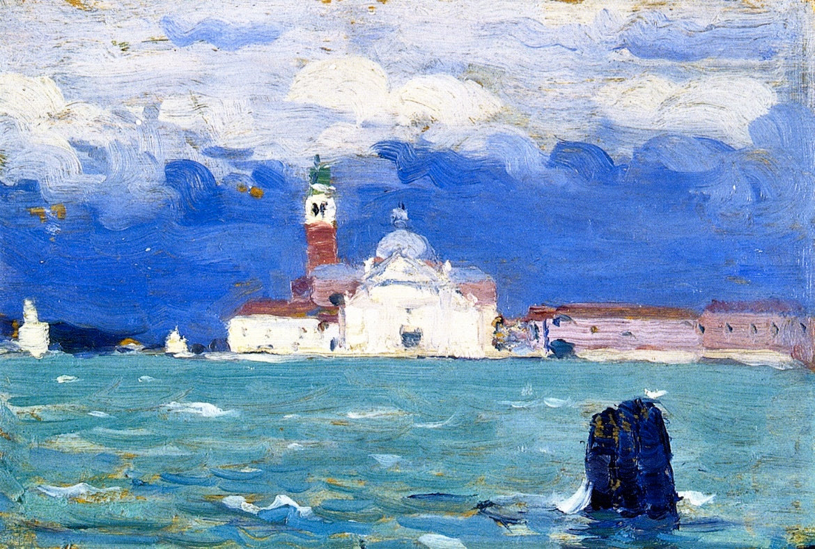 San Giorgio, Grey Day, Venice, vintage artwork by Clarence Gagnon, 12x8" (A4) Poster