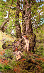 Two Women Surprised by  a Faun, vintage artwork by Paul Ranson, 12x8" (A4) Poster