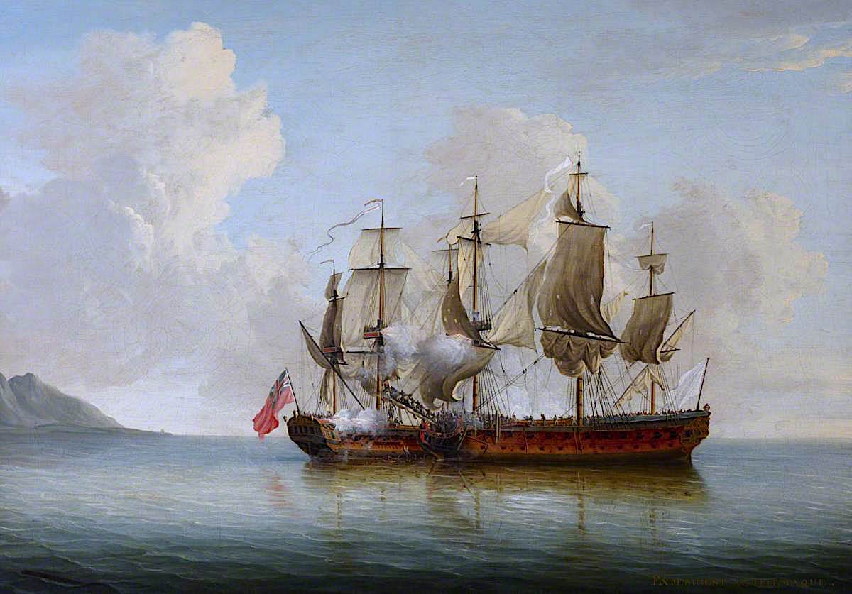HMS 'Experiment' Taking the 'Telemaque', 19 July 1757, vintage artwork by Dominic Serres, 12x8" (A4) Poster