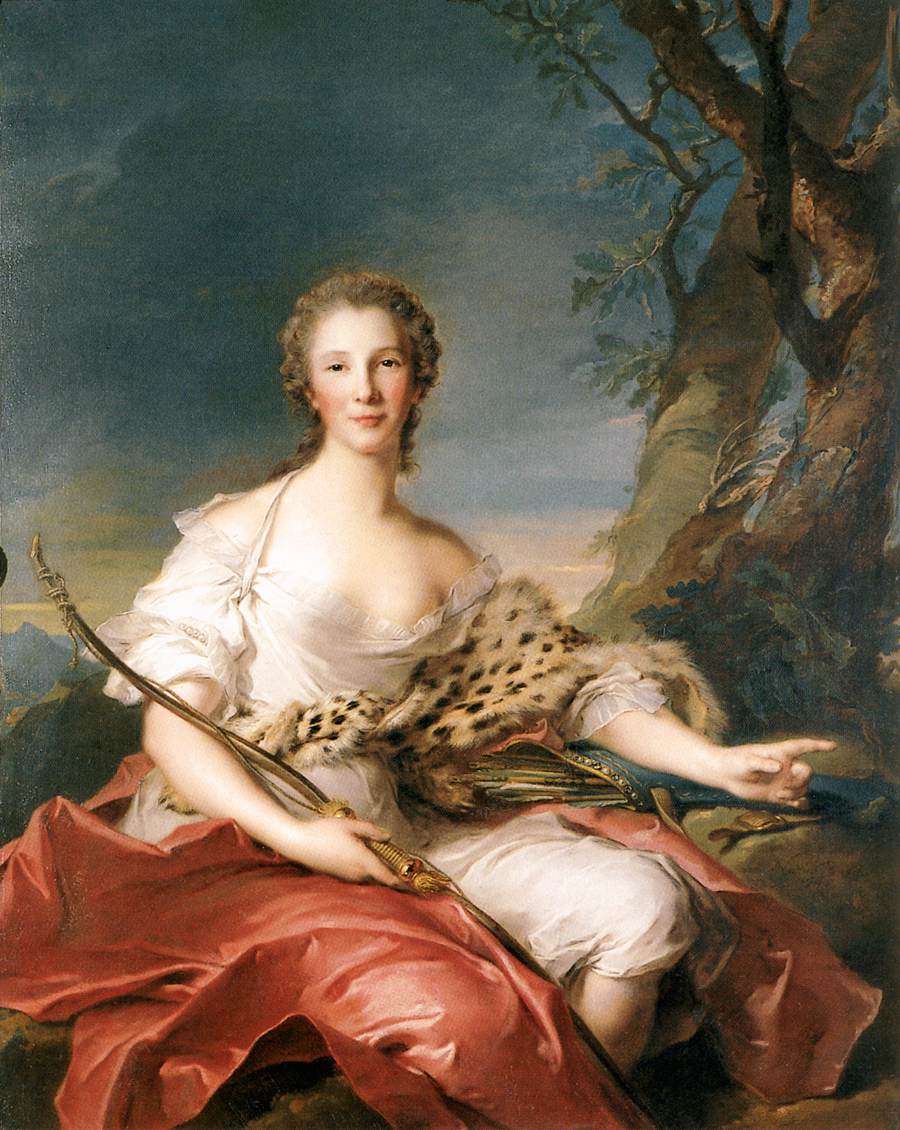 Madame Bouret as Diana, vintage artwork by Jean-Marc Nattier, 12x8" (A4) Poster