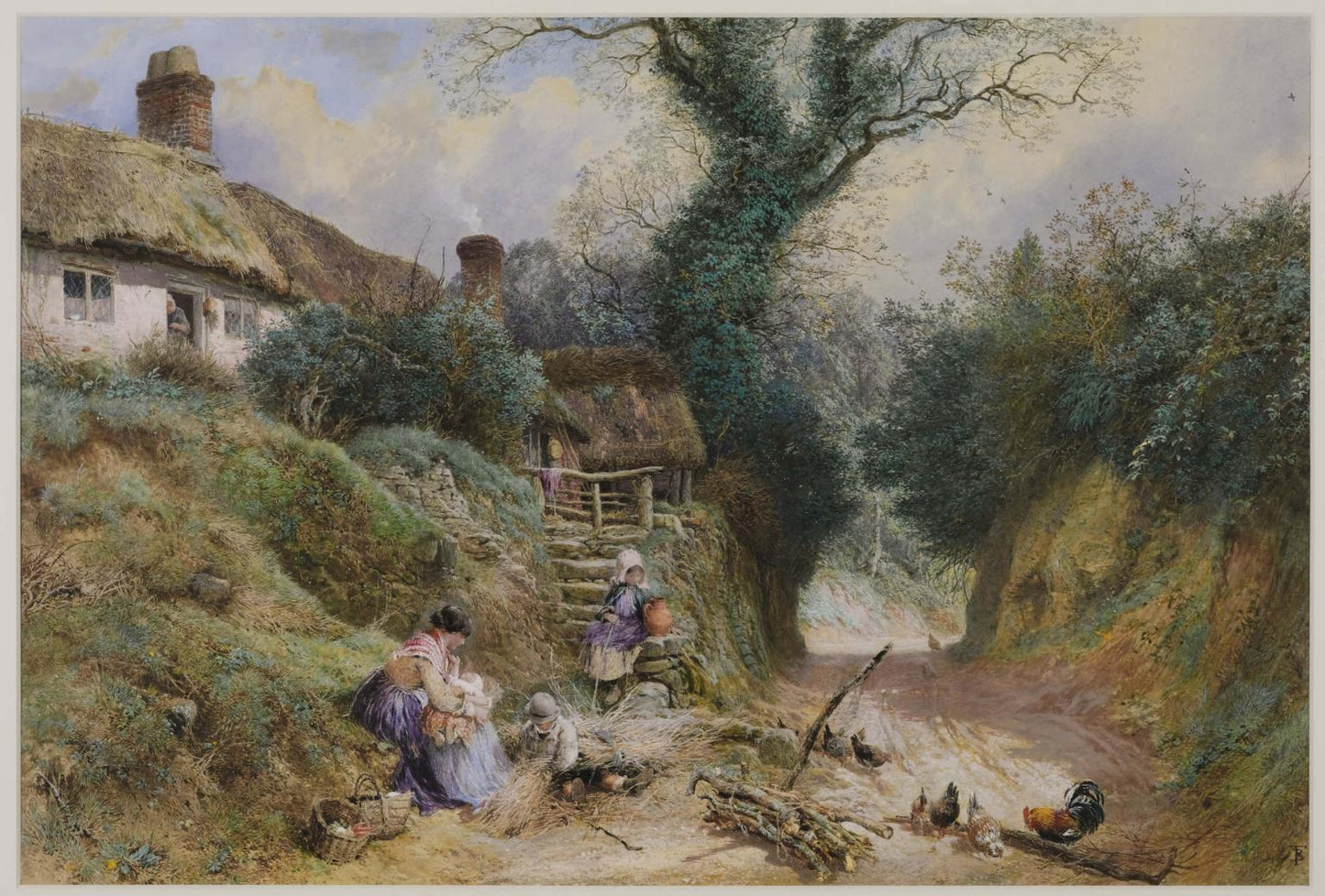 Lane Scene at Hambledon, vintage artwork by Myles Birket Foster, 12x8" (A4) Poster