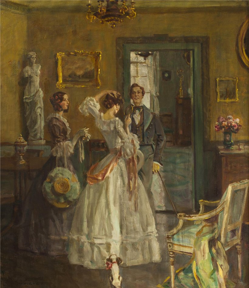 Before a Walk, vintage artwork by Alois Wierer, 12x8" (A4) Poster