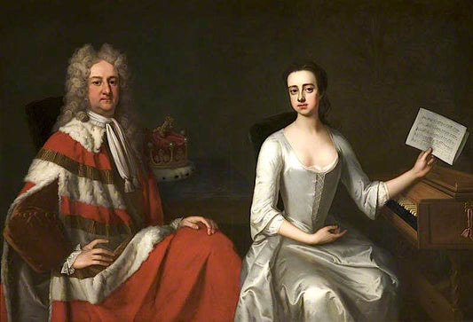 George Booth, 2nd Earl of Warrington, and His Daughter Lady Mary Booth, Later Countess of Stamford, vintage artwork by Michael Dahl, 12x8" (A4) Poster