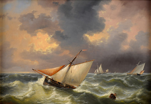 The Fishing Boats, vintage artwork by Charles Louis Verboeckhoven, A3 (16x12") Poster Print