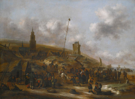 Beach at Scheveningen, vintage artwork by Klaes Molenaer, 12x8" (A4) Poster