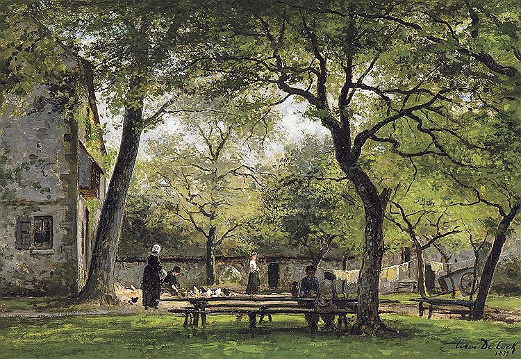 Painters having lunch at a farm, Saint Simeon, Honfleur, vintage artwork by Cesar de Cock, A3 (16x12") Poster Print