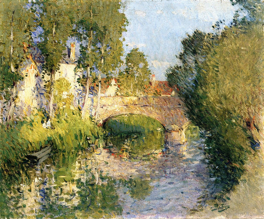 Bridge over the River at Monthulet, vintage artwork by Pierre-Eugène Montezin, 12x8" (A4) Poster