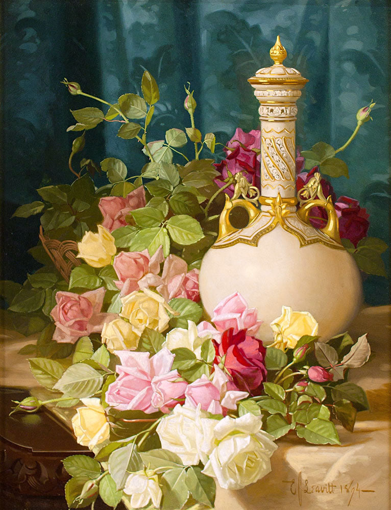 Still Life with Gilded Vase, vintage artwork by Edward Chalmers Leavitt, 12x8" (A4) Poster