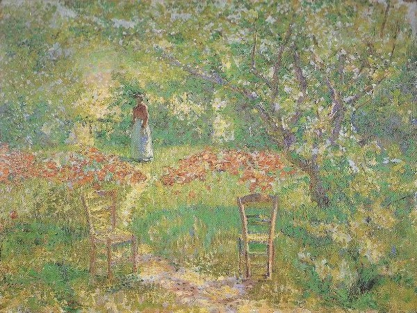 Giverny Garden, vintage artwork by Philip Leslie Hale, 12x8