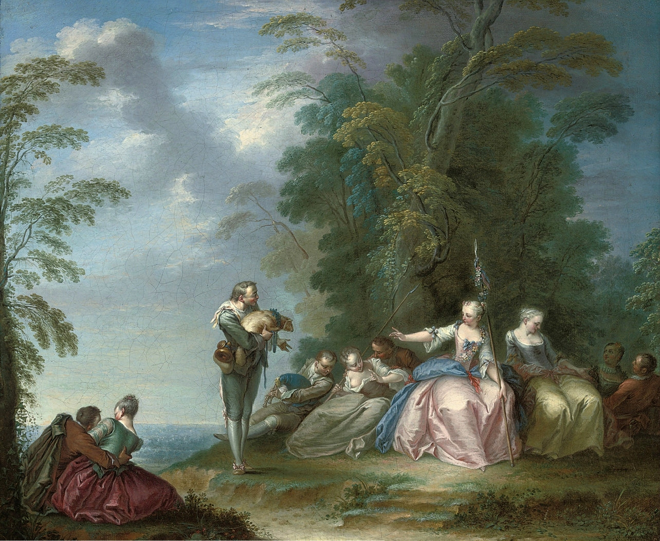 Figures at Rest on a Wooded Summit, vintage artwork by Sebastien-Jacques Leclerc, 12x8" (A4) Poster
