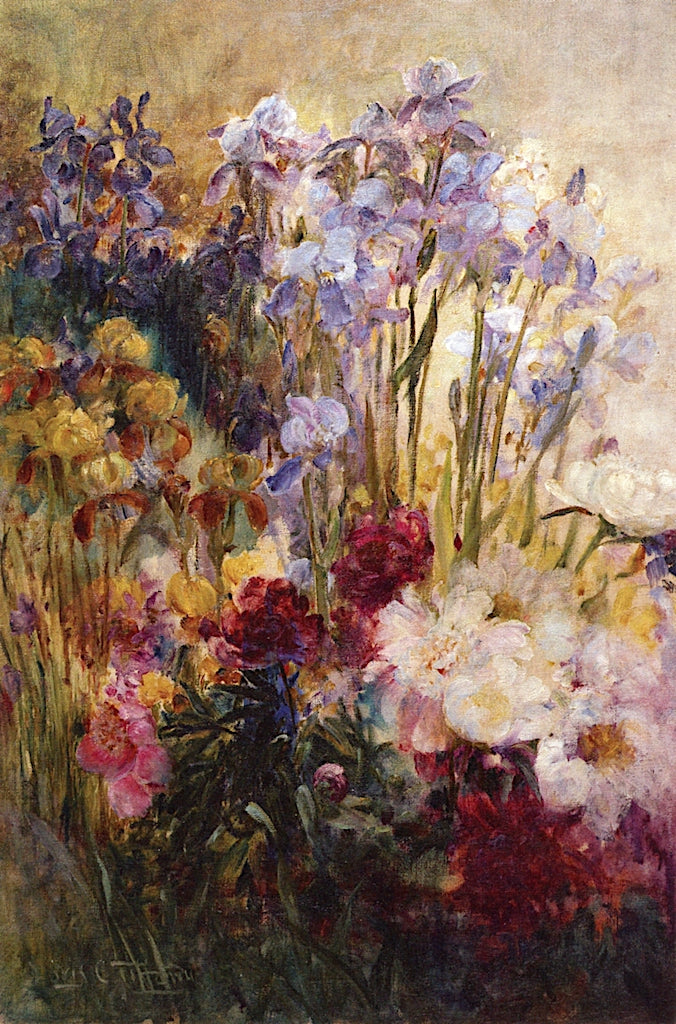 Peonies and Iris, vintage artwork by Louis Comfort Tiffany, 12x8" (A4) Poster