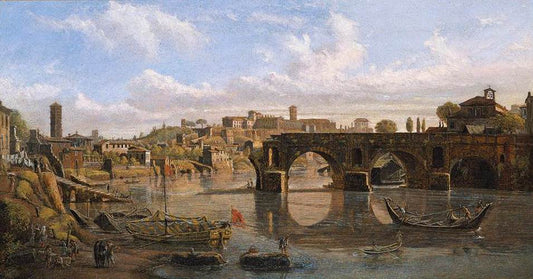 View of the River Tiber with the Ponte Rotto and the Aventine Hill, vintage artwork by Caspar van Wittel, 12x8" (A4) Poster