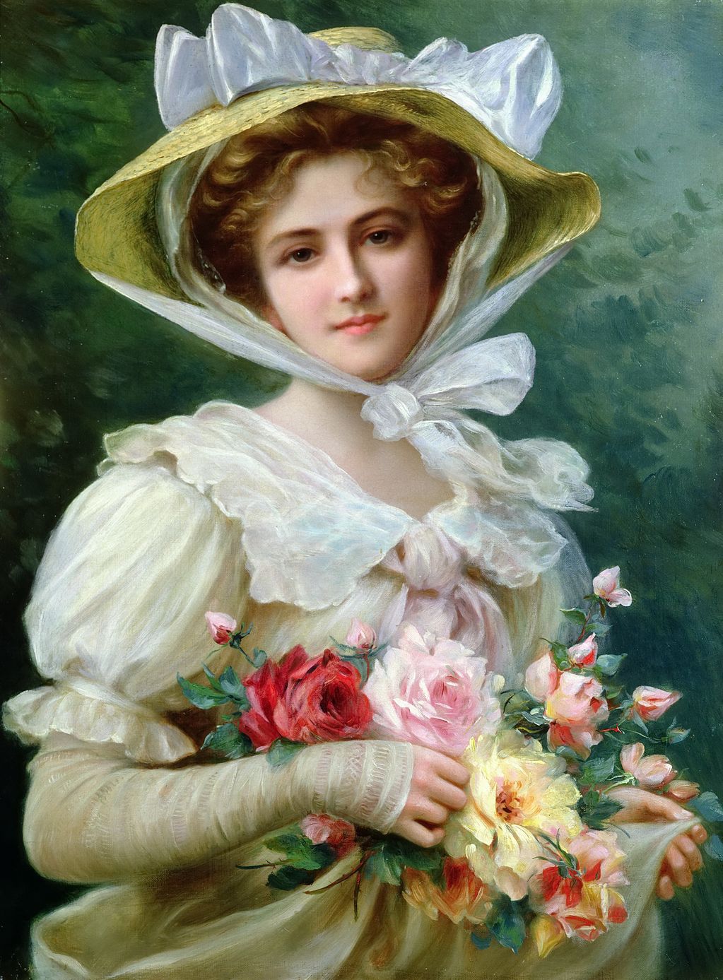 Elegant Lady with a Bouquet of Roses by Emile Vernon,16x12(A3) Poster